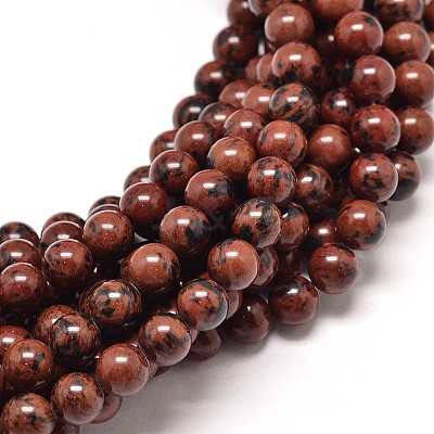 Natural Mahogany Obsidian Round Bead Strands G-P072-44-10mm-1