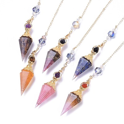 Resin Hexagonal Pointed Dowsing Pendulums(Brass Finding and Gemstone Inside) G-L521-A-1