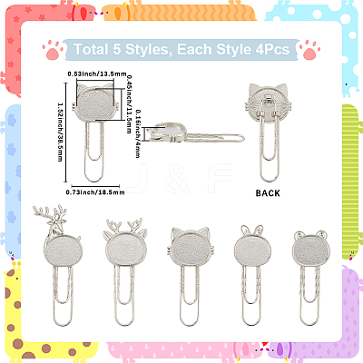 20Pcs 5 Styles Platinum Alloy Bookmark Cabochon Settings FIND-SC0015-20-1