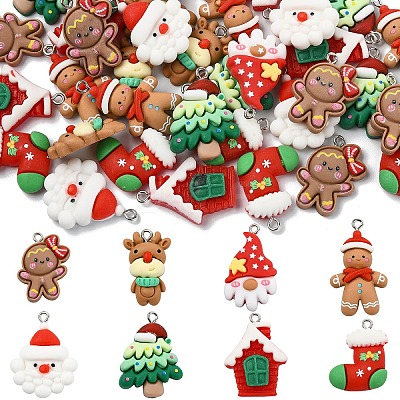 40Pcs 8 Styles Christmas Opaque Resin Pendants RESI-YW0005-54-1