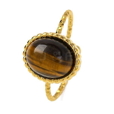 Oval Natural Tiger Eye Finger Rings RJEW-Q822-55G-02-1