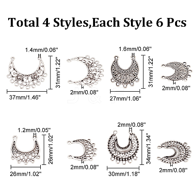 24Pcs 4 Style Tibetan Style Alloy Chandelier Component Links FIND-AR0003-56-1