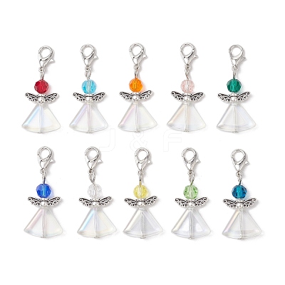 10Pcs 10 Colors Glass Angel Pendant Decoration HJEW-JM02815-1