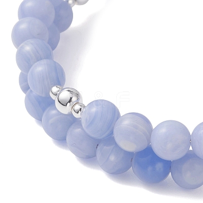 2Pcs Natural Dyed Blue Lace Agate & White Jade Beads Double strand Stretch Bracelets BJEW-JB13065-1