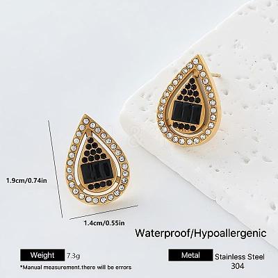 304 Stainless Steel Rhinestone Stud Earrings for Women PM4450-4-1
