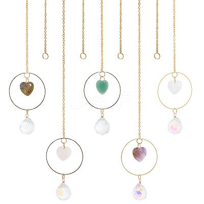 5Pcs Natural Mixed Stone & Glass Suncatchers HJEW-FH00260-1