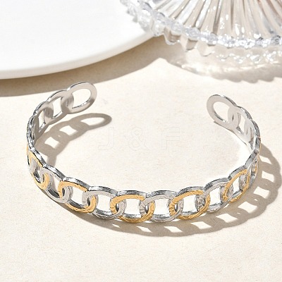 Two-tone 304 Stainless Steel Cuff Bangles BJEW-A160-02GP-1