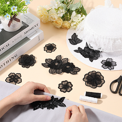 30Pcs 10 Style Flower/Leaf Organza Embroidery Sew on Appliques PATC-GF0001-28-1