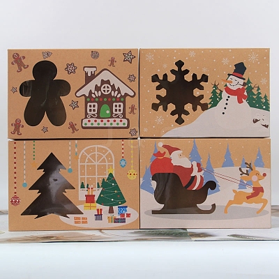 4Pcs 4 Style Rectangle Paper Bakery Bakery Boxes with Window BAKE-PW0007-145-1
