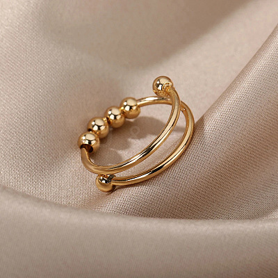 201 Stainless Steel Round Beaded Spinner Rings WG5F549-02-1