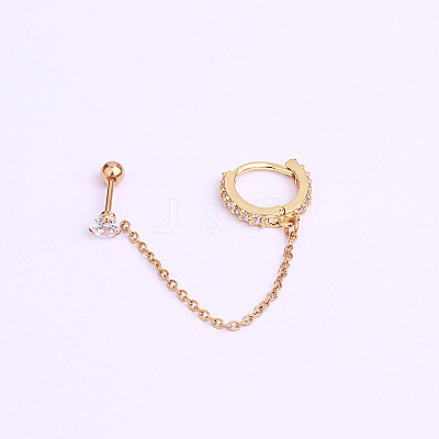 Brass Micro Pave Clear Cubic Zirconia Hoop Cartilage Earrings with Chain WG4D01B-03-1