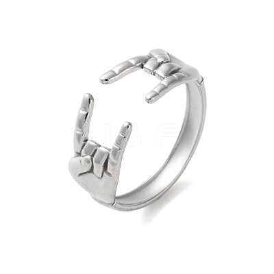 304 Stainless Steel Rock & Roll Hand Gesture Cuff Rings for Women Men RJEW-B118-02P-1