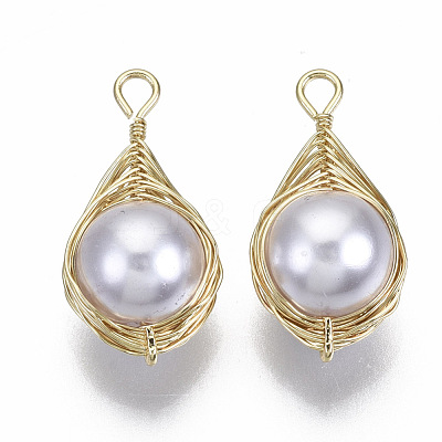 ABS Plastic Imitation Pearl Wire Wrapped Pendants KK-N235-003-1