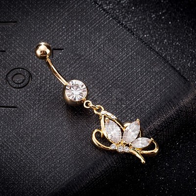 Brass Cubic Zirconia Navel Ring AJEW-EE0004-20A-1