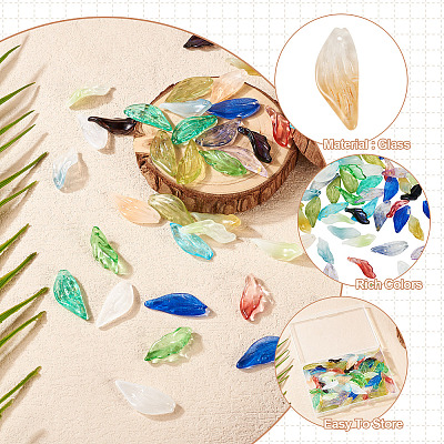 75Pcs 15 Colors Transparent Glass Leaf Pendants GLAA-TA0003-30-1