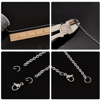 30m 3 Style 304 Stainless Steel Cable & Curb Chains for DIY Chain Necklace Making Kit CHS-BC0001-12-1
