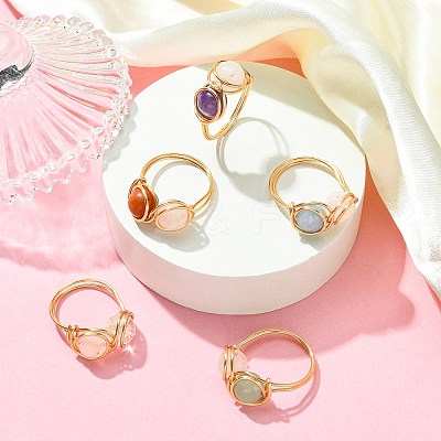 5Pcs 5 Style Natural Mixed Gemstone Round Finger Rings Set RJEW-JR00590-01-1