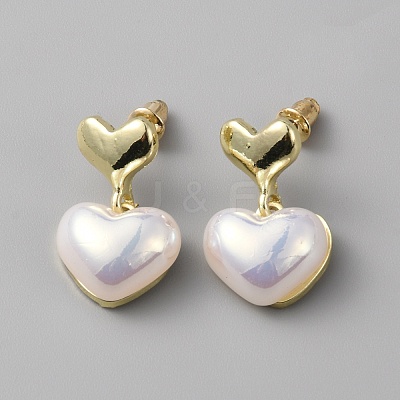 ABS Plastic Pearl Heart Dangle Stud Earrings EJEW-WH0009-49-1