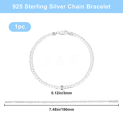 1Pc 925 Sterling Silver Curb Chain Bracelets BJEW-BBC0001-06A-1