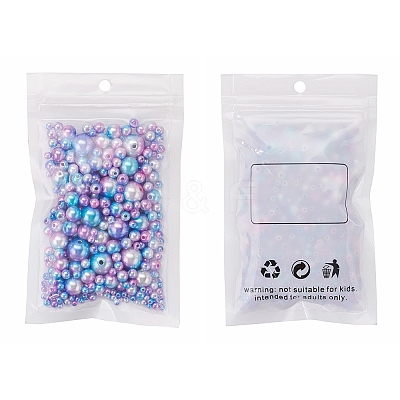 420Pcs 7 Style Rainbow ABS Plastic Imitation Pearl Beads OACR-YW0001-06-1