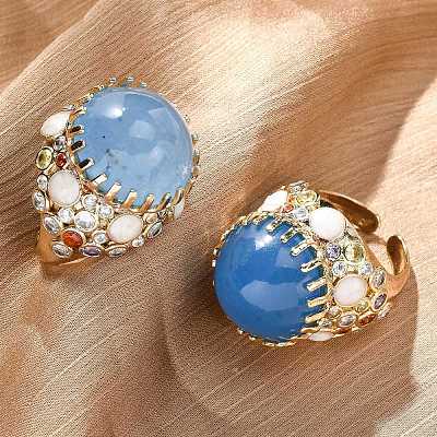 Half Round Natural Dyed Jade Cubic Zirconia Cuff Rings RJEW-M076-01G-04-1