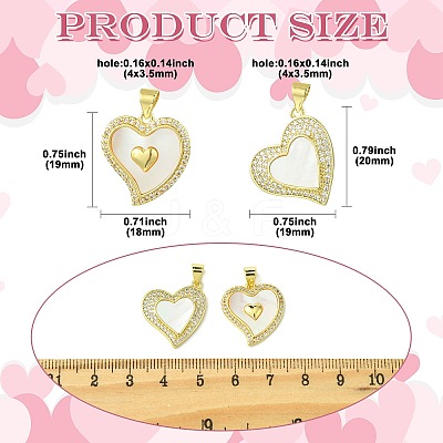 2Pcs 2 Styles Brass Pave Natural Shell Pendants KK-CJ0003-40A-1