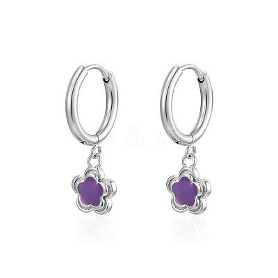 Non-Tarnish 304 Stainless Steel Flower Dangle Earrings for Women BI5693-2-1