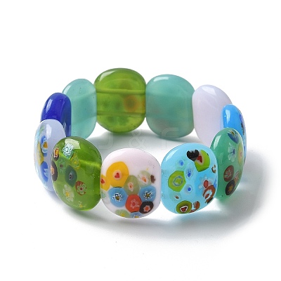 Handmade Millefiori Lampwork Beaded Stretch Bracelets for Men Women BJEW-G738-01B-03-1