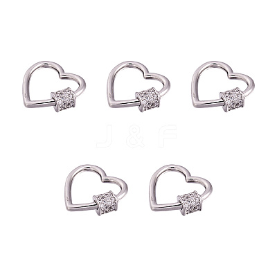 Brass Micro Pave Clear Cubic Zirconia Screw Carabiner Lock Charms ZIRC-E164-07P-1