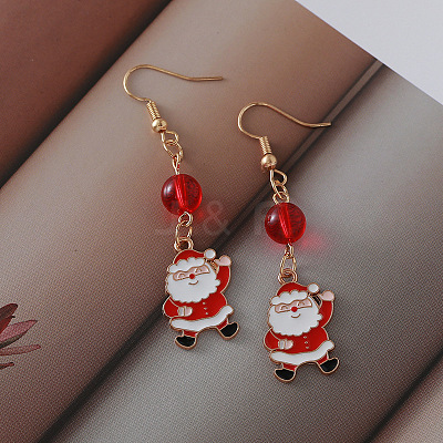 Alloy Enamel Santa Claus Dangle Earrings FS-WGCA223-01-1