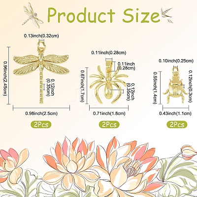 6Pcs 3 Styles Brass Pendants KK-YW0004-44-1