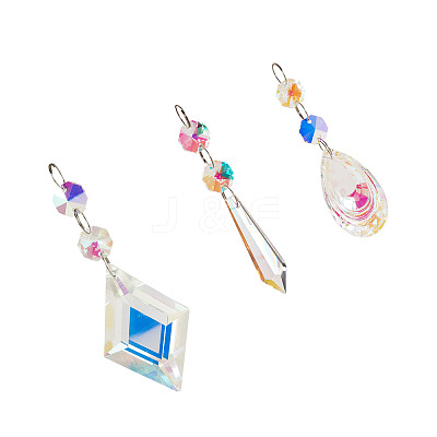3Pcs 3 Styles Crystal Glass Hanging Sun Catcher AJEW-TADJ0001-07-1