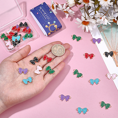 36Pcs 6 Colors Alloy Enamel Connector Charms ENAM-SC0008-25-1