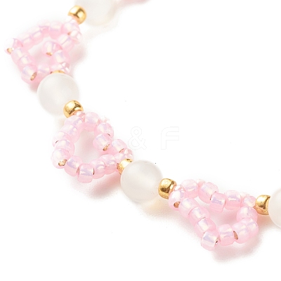 Glass Seed & Natural Agate Beaded Bracelet with Brass Magnetic Clasp BJEW-JB07803-02-1