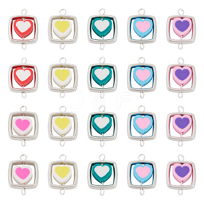 20Pcs Polymer Clay Heart & CCB Square Frame Links Connector Charms CLAY-TADJ0001-09-1