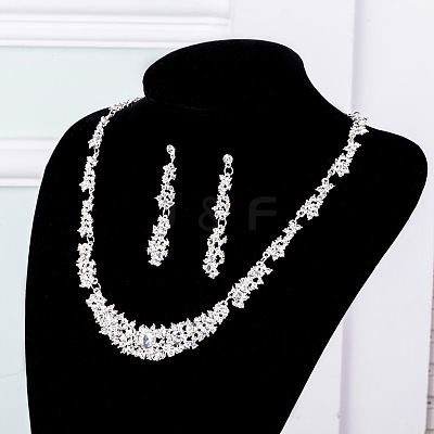 Flower Alloy Crystal Rhinestone Link Necklaces & Stud Dangle Earring Sets for Women FS-WG2AC0B-01-1