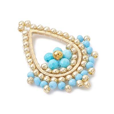 Faceted Round Dyed Natural Magnesite & Glass Seed Beaded Pendants PALLOY-MZ01097-04-1