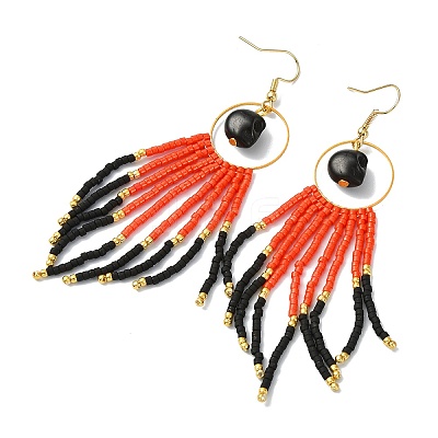 Halloween Glass Seed Tassel Earrings for Women EJEW-MZ00798-01-1
