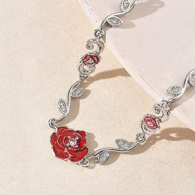 Brass Micro Pave Clear Cubic Zirconia Link Chain Bracelets for Women BJEW-C156-05P-1