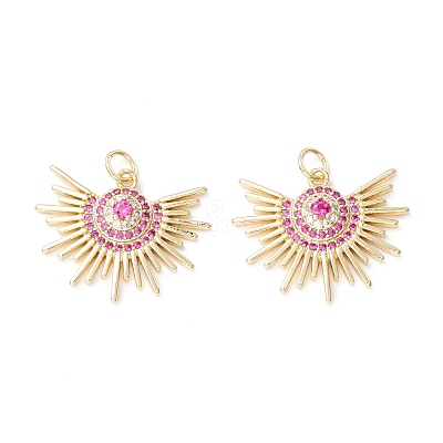 Brass Micro Pave Deep Pink Cubic Zirconia Pendants KK-Z019-15G-1