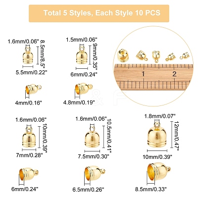 50Pcs 5 Style Brass Cord Ends KK-PH0002-54-1