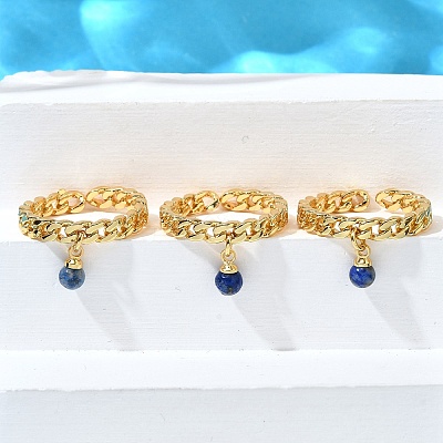 Brass Curb Chain Cuff Rings for Women RJEW-Z085-03G-07-1