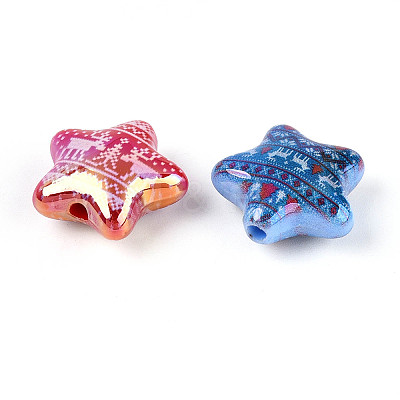 Christmas UV Plating Printed Opaque Acrylic Beads MACR-N018-06-1