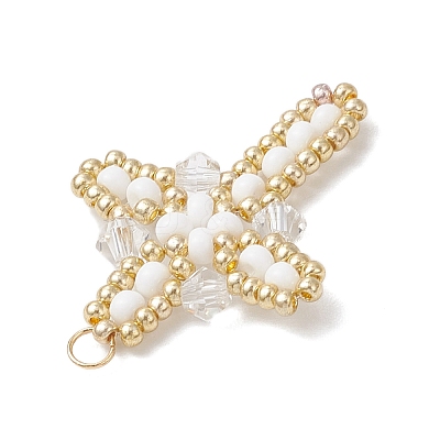 Glass Seed Beaded Cross Pendants PALLOY-MZ00826-01-1