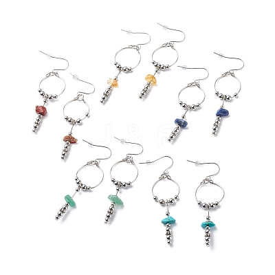 Gemstone Ring with Tassel Dangle Earrings EJEW-JE05052-1