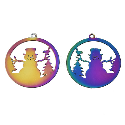 Christmas Ion Plating(IP) 201 Stainless Steel Filigree Pendants STAS-S118-001-1
