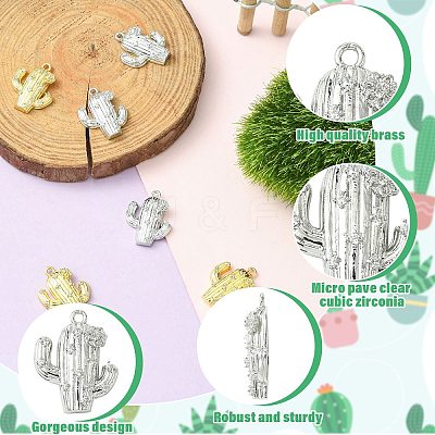 6Pcs 2 Colors Brass with Cubic Zirconia Pendants KK-CJ0003-52-1