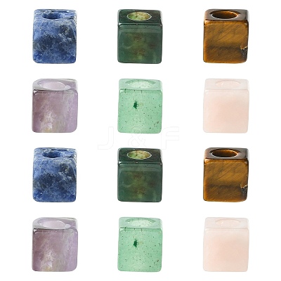 12Pcs 6 Styles Natural Indian Agate & Rose Quartz & Tiger Eye & Amethyst & Green Aventurine & Sodalite European Beads G-CJ0001-84-1