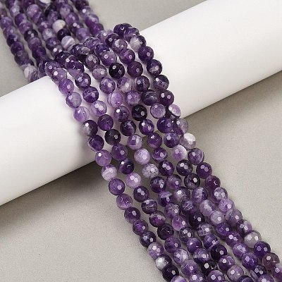 Faceted Round Natural Chevron Amethyst Bead Strands G-L437-22-6mm-1
