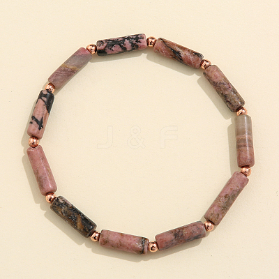 Column Natural Rhodonite Beads Stretch Bracelets for Women Men TJ6393-3-1